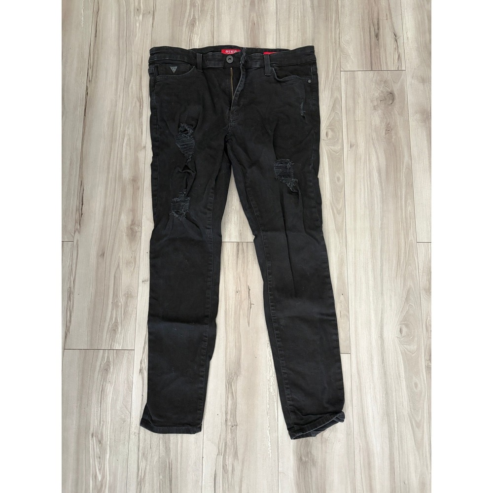 Guess Modern Skinny Distressed Black Jeans Mens 36 XBRA20 D4RZ0